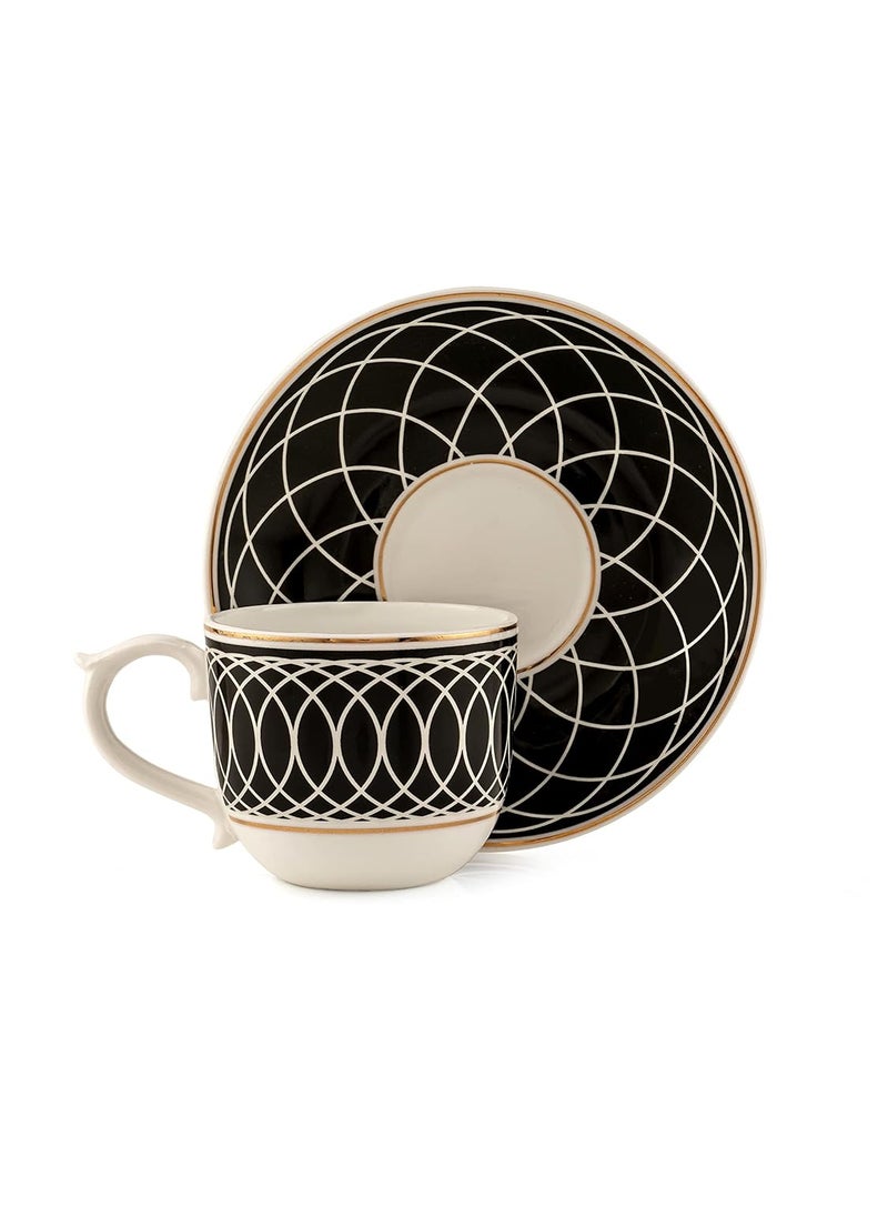 Clay Craft Fine Ceramic Maharani Cup Saucer Set for TeaCoffee of 12 6 Cups 6 Saucers 180 ml Each Black