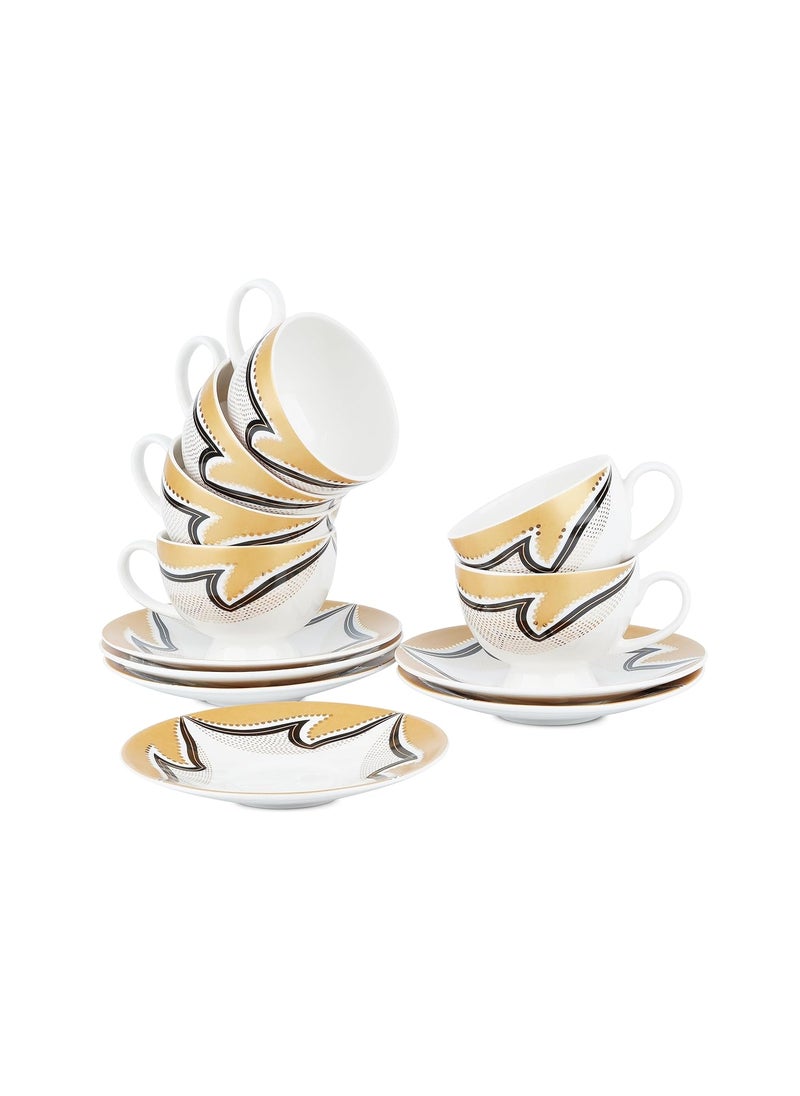 Dandy Lines Yana Sahara Gold 53044 Cups and Saucers Tea Cup and Saucer Set Mugs and Saucer Set for Tea Coffee Pack of 12