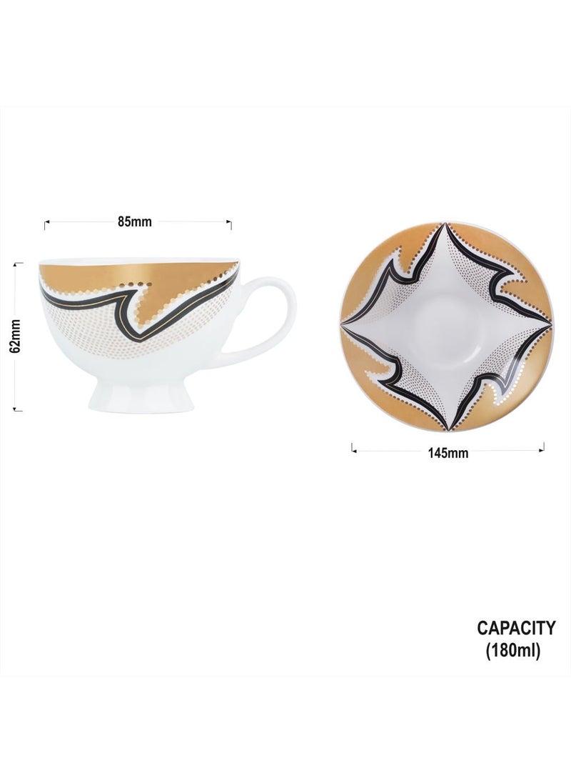 Dandy Lines Yana Sahara Gold 53044 Cups and Saucers Tea Cup and Saucer Set Mugs and Saucer Set for Tea Coffee Pack of 12