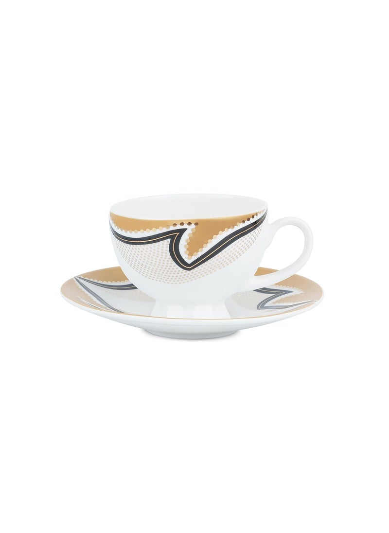 Dandy Lines Yana Sahara Gold 53044 Cups and Saucers Tea Cup and Saucer Set Mugs and Saucer Set for Tea Coffee Pack of 12