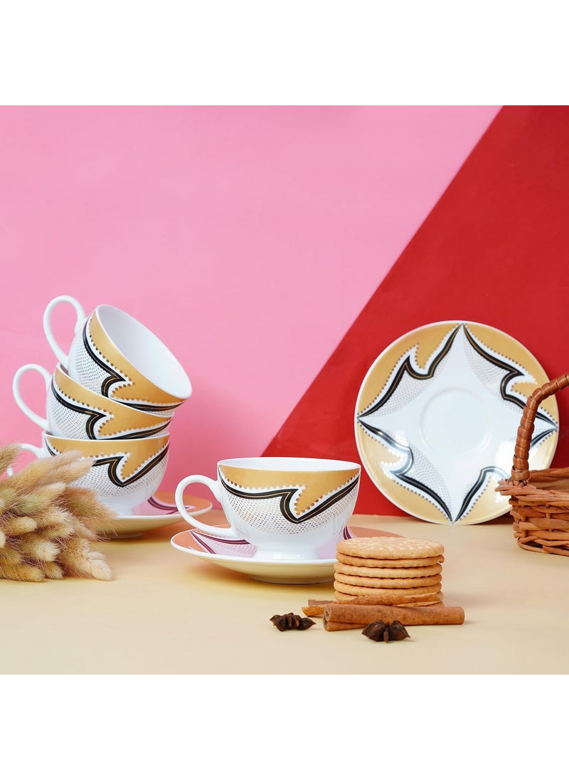 Dandy Lines Yana Sahara Gold 53044 Cups and Saucers Tea Cup and Saucer Set Mugs and Saucer Set for Tea Coffee Pack of 12
