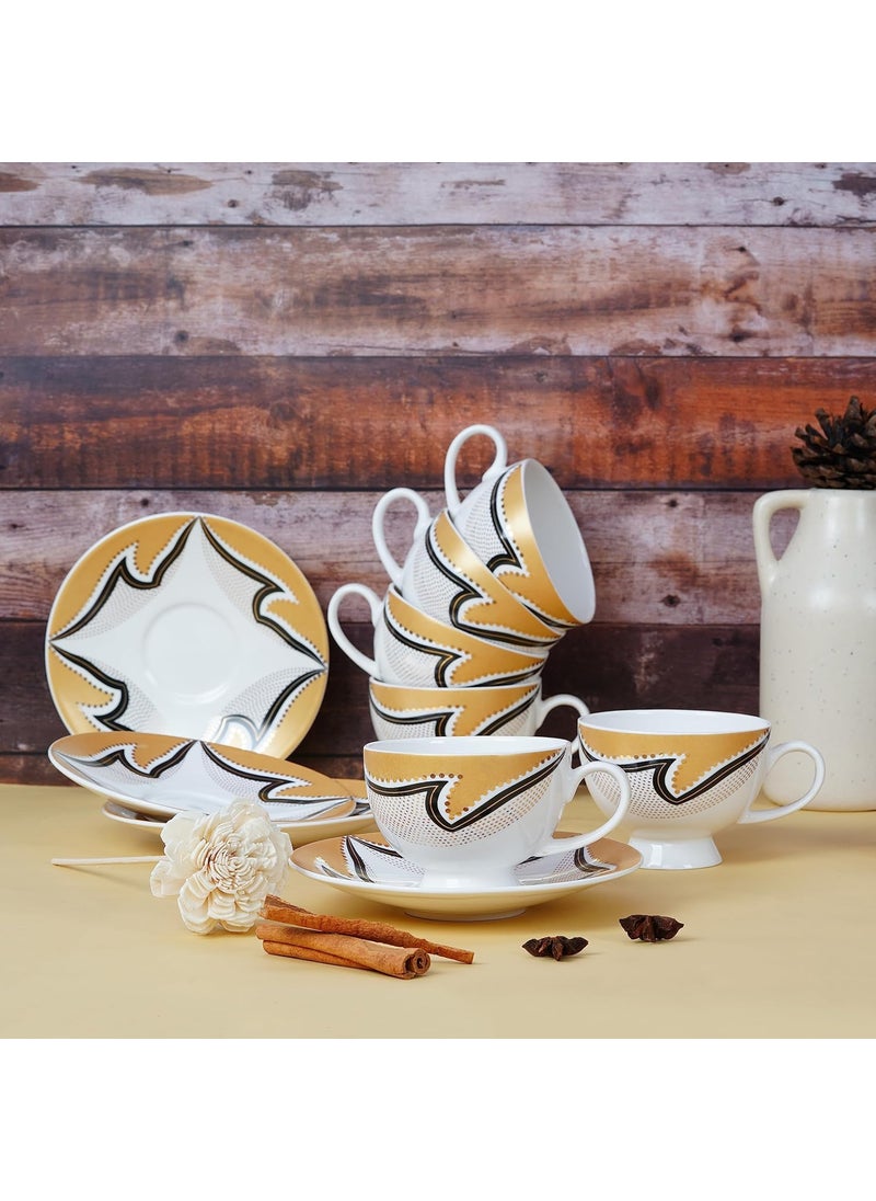 Dandy Lines Yana Sahara Gold 53044 Cups and Saucers Tea Cup and Saucer Set Mugs and Saucer Set for Tea Coffee Pack of 12