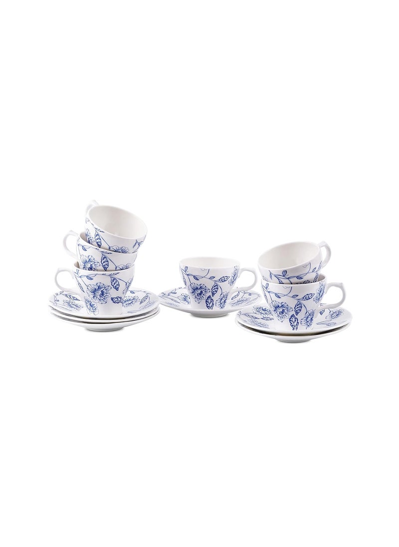 Dandy Lines Liza Nilambari Floral Printed Tea Cup and Saucer Set 53012 Pack of 12