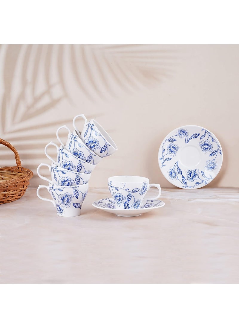 Dandy Lines Liza Nilambari Floral Printed Tea Cup and Saucer Set 53012 Pack of 12
