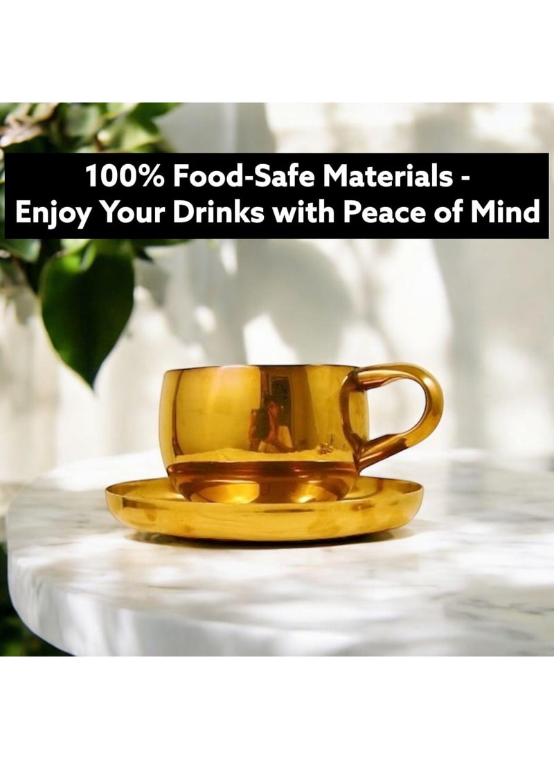 Exclusivish Tea Cups with Saucers Set of 2 Stainless Steel Double Walled PVD Gold Tea Set 100 Food Grade NonToxic AntiRust Dishwasher Safe Coffee Mug Perfect Gifting for All Occasions