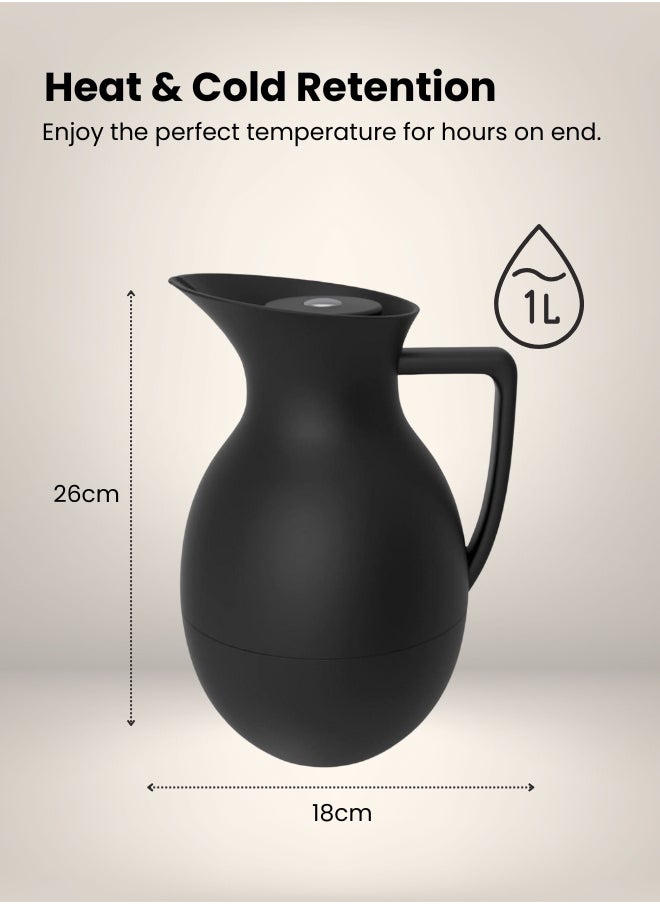 Stylish Vacuum Jug Tea Water Coffee 1 Liter Soft Black