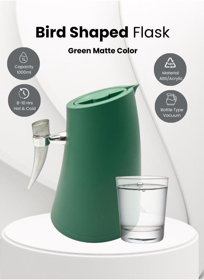 Bird Shaped Vacuum Flask for Home Office Camping 1 Liter Hot or Cold Green