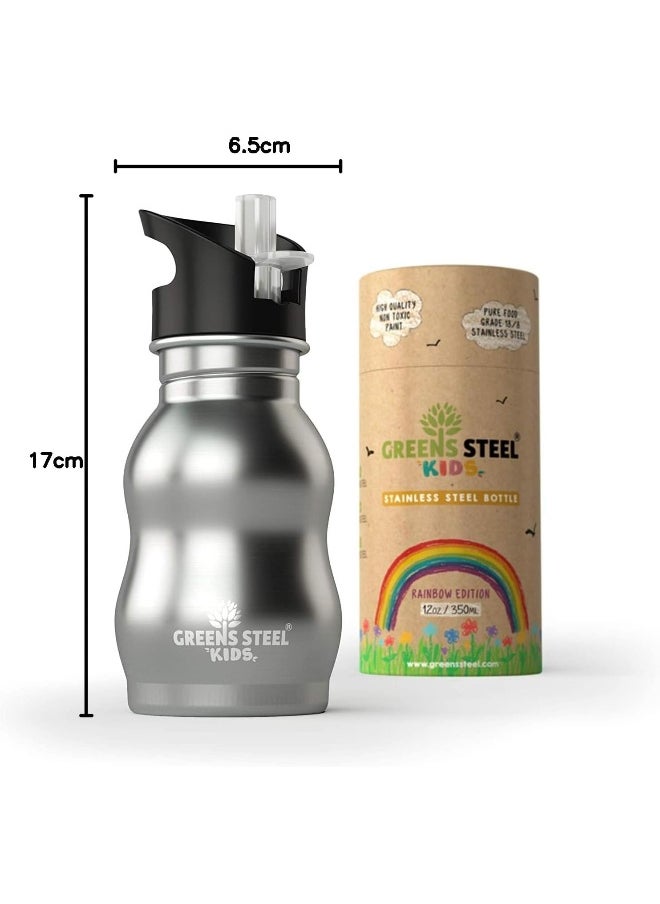 Greens Steel Kids Stainless Water Bottle - Leak Proof with Flip Top Sports Cap & Straw - Toddler Child Friendly Cup