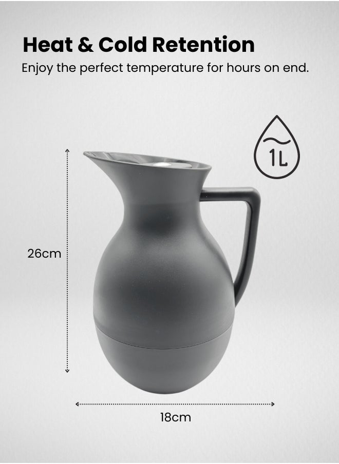 Modern Vacuum Jug Tea Water Coffee for Home Office 1 Liter Grey