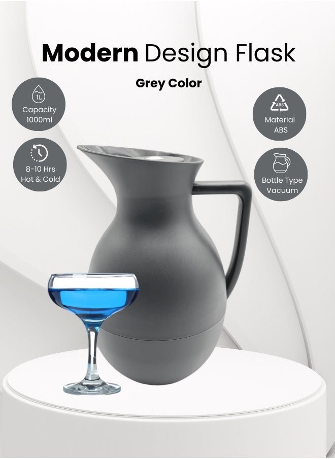 Modern Vacuum Jug Tea Water Coffee for Home Office 1 Liter Grey