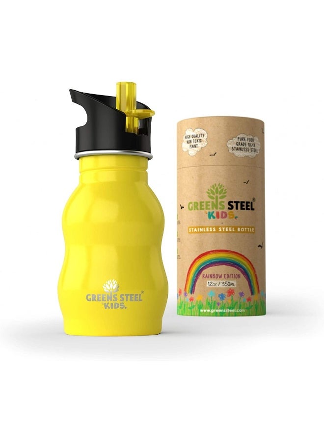 Greens Steel Kids Stainless Water Bottle - Leak Proof with Flip Top Sports Cap & Straw - Toddler Child Friendly Cup