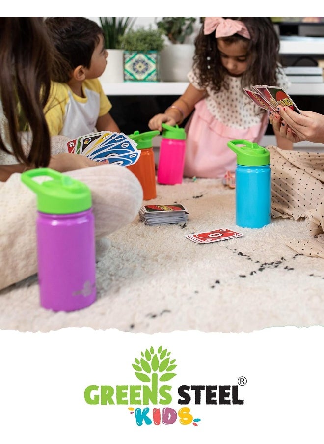Kids Water Bottle - 12oz Pink | Leak Proof With Straw & Handle | 24 Hours Cold | Insulated, Double Wall Stainless Steel | Easy Sip Toddler Cup | Child's Flask | Eco Friendly