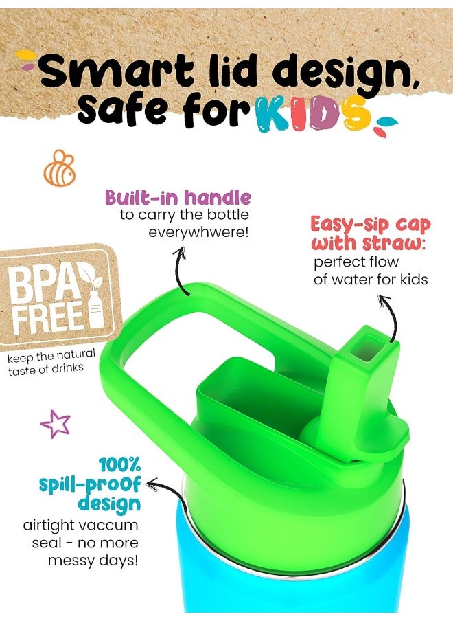 Kids Water Bottle - 12oz Pink | Leak Proof With Straw & Handle | 24 Hours Cold | Insulated, Double Wall Stainless Steel | Easy Sip Toddler Cup | Child's Flask | Eco Friendly