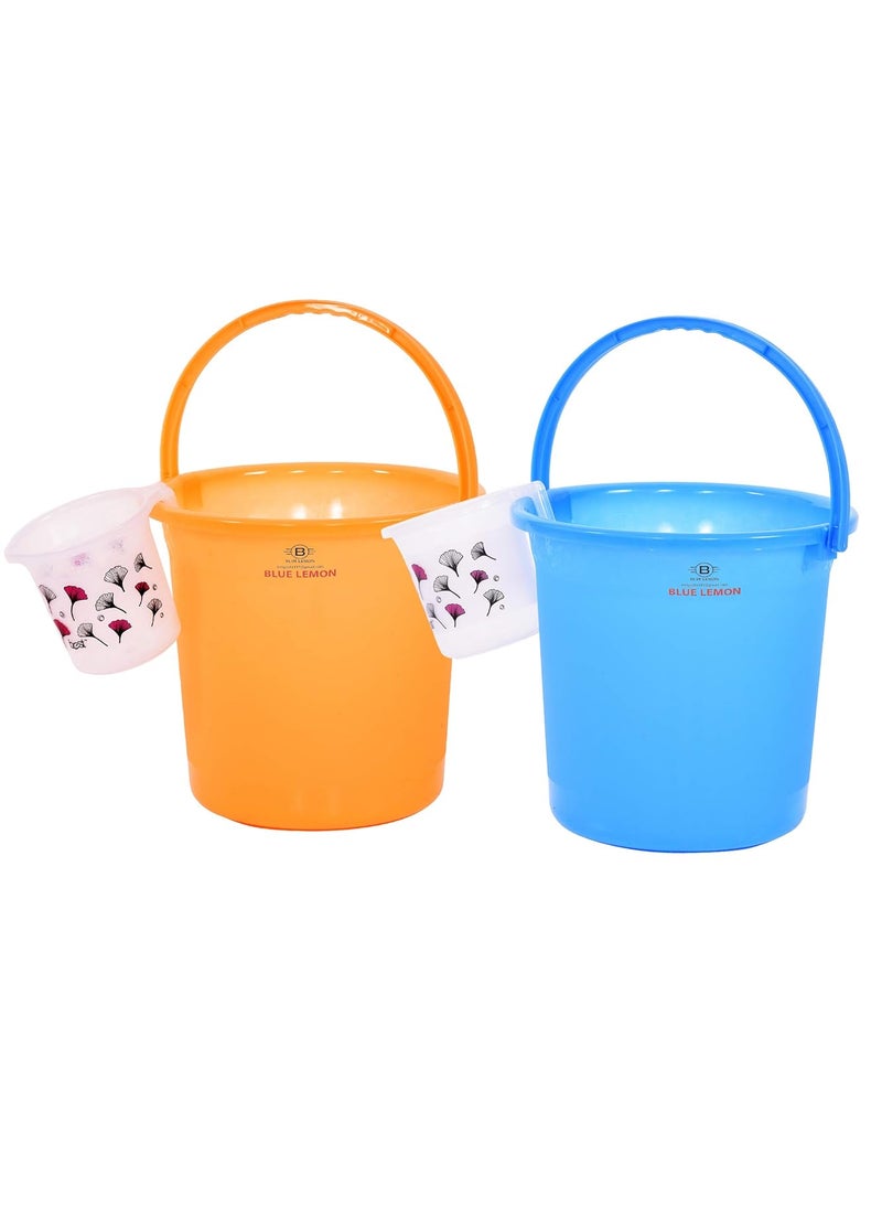Blue Lemon Plastic Bucket with Bathroom Mug Set Multicolour Bucket16 LTR Mug15 LTR 2 Pieces