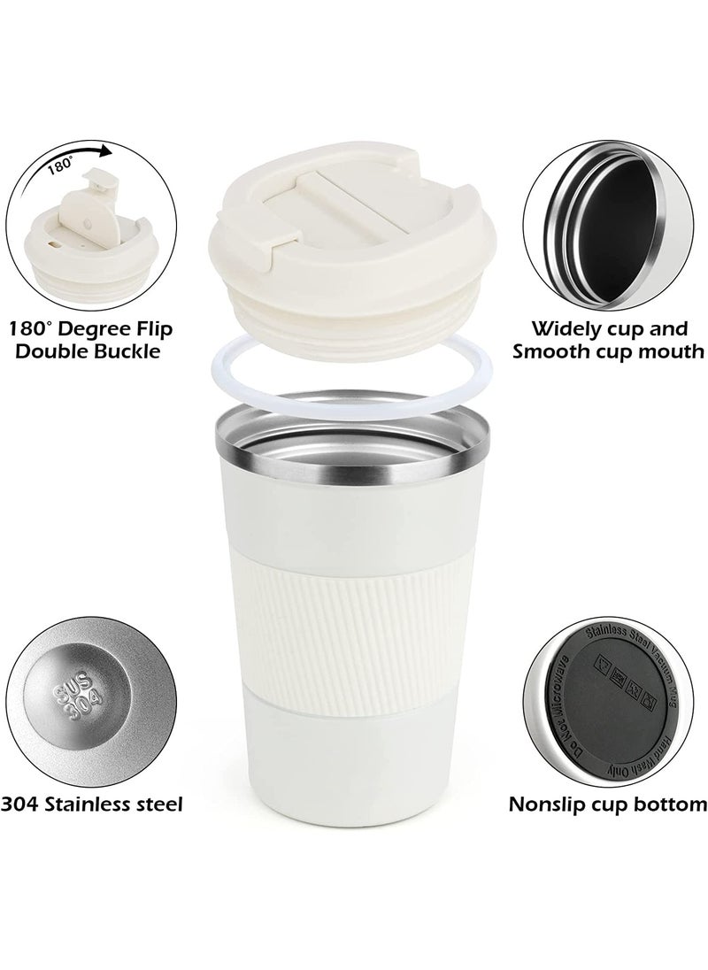 RECTITUDE CafeTime Mug Stainless Steel Insulated Travel Coffee Mug with lid Double Walled Vacuum Insulation Reusable Thermal Cup for Hot Cold Drinks Coffee Tea Carrying Car IRONFLASK White