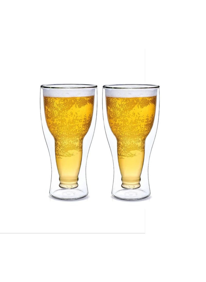 SELLSWIPE Double Wall Beer Glass Beer Mug 250 ML Beverage Beer Glass Cup for Cold Drinks Insulated DoubleWall Beer GlassClear Double Juice Whiskey Wine Cocktail Glass
