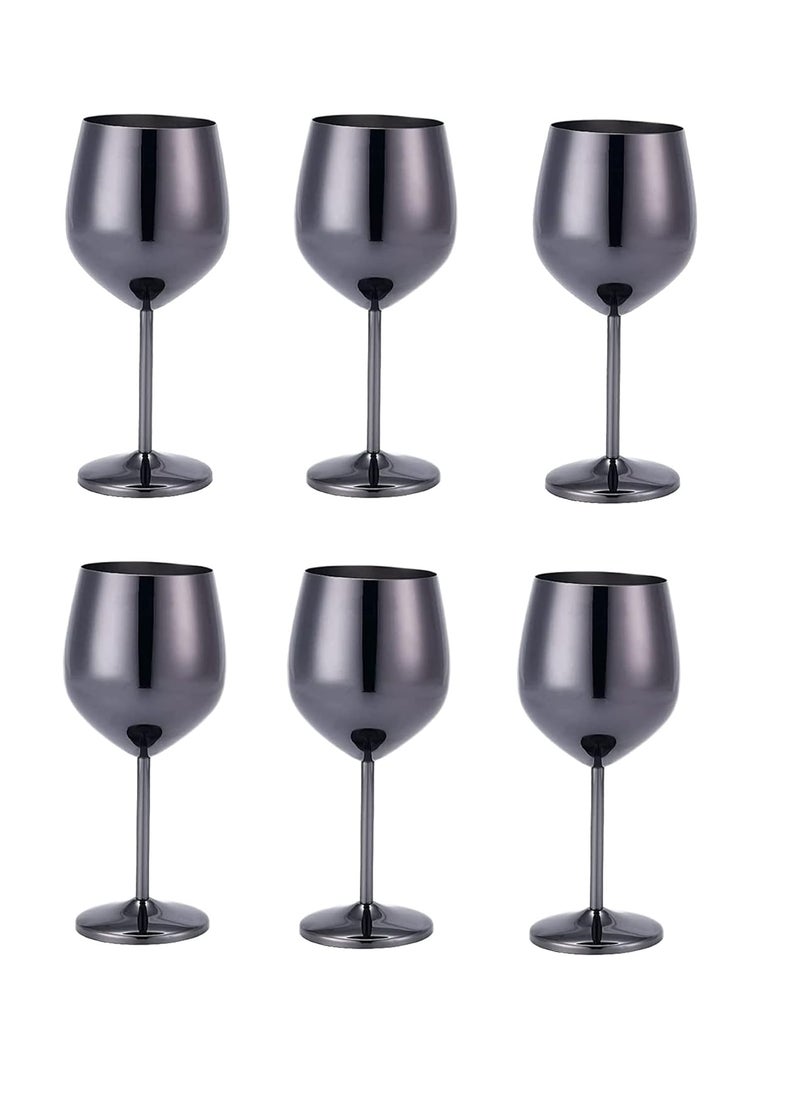 Dynore Stainless Steel Black Matte Wine Glass Set of 6 Black Matte 250 ml