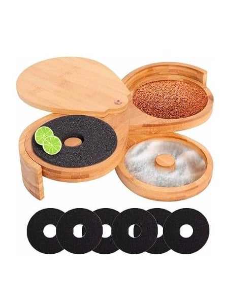 ProKitchen Wooden Margarita Salt Rimmer 3 Tier Bar Glass Rimmer with Lid and 3 Sponges Salt and Sugar for Margarita Bar Glass Rimmer for Salt Sugar Lemon Slices Wooden 3 Tier Bar Glass Rimmer