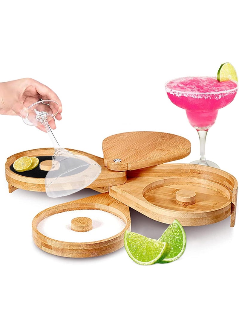 ProKitchen Wooden Margarita Salt Rimmer 3 Tier Bar Glass Rimmer with Lid and 3 Sponges Salt and Sugar for Margarita Bar Glass Rimmer for Salt Sugar Lemon Slices Wooden 3 Tier Bar Glass Rimmer