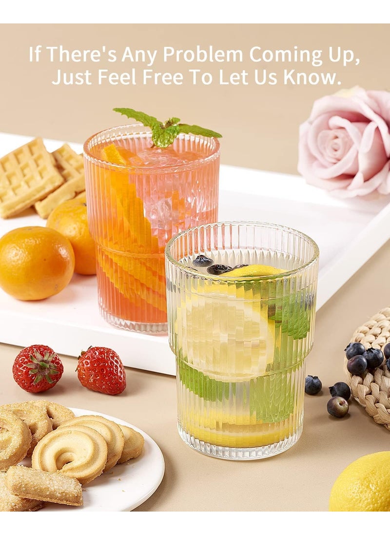 SKDBPM Water Glass Set of 6 Ribbed Drinking Glasses Heavy Base Durable Glass Cups for Juice Wine Beer Cocktails and Mixed Drinks Ribbed