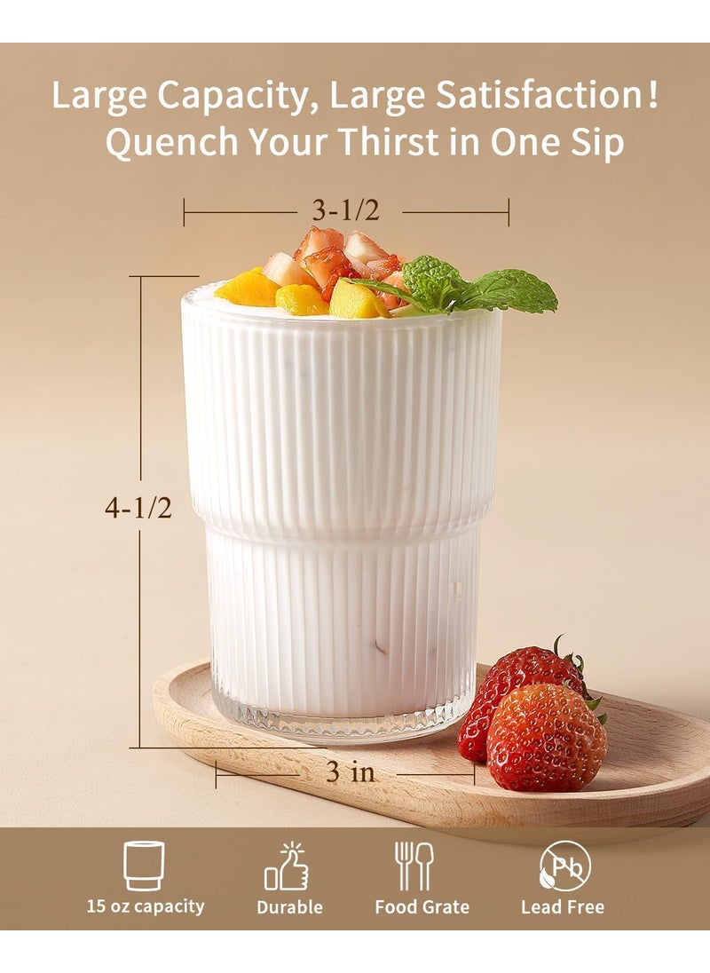 SKDBPM Water Glass Set of 6 Ribbed Drinking Glasses Heavy Base Durable Glass Cups for Juice Wine Beer Cocktails and Mixed Drinks Ribbed
