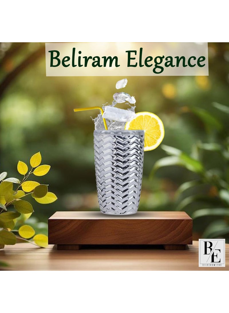 BELIRAM Elegance Silver Clad Wine GlassPremium Bartending Double Wall Bar ToolsEasy Stirring Unbreakable Keeps Drinks Hot or Cold Set of 6