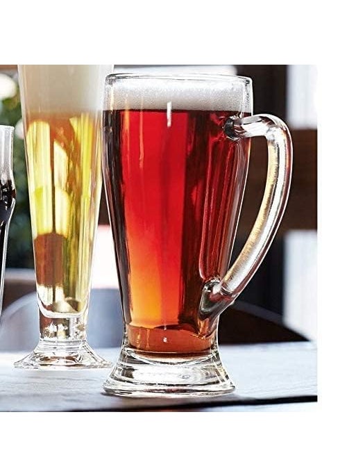 Beer Mug Glass with Handle Heavy Base Crystal Clear Glass Beer Glass Large Size Best Gift Bar Restaurant Home Pack of 2