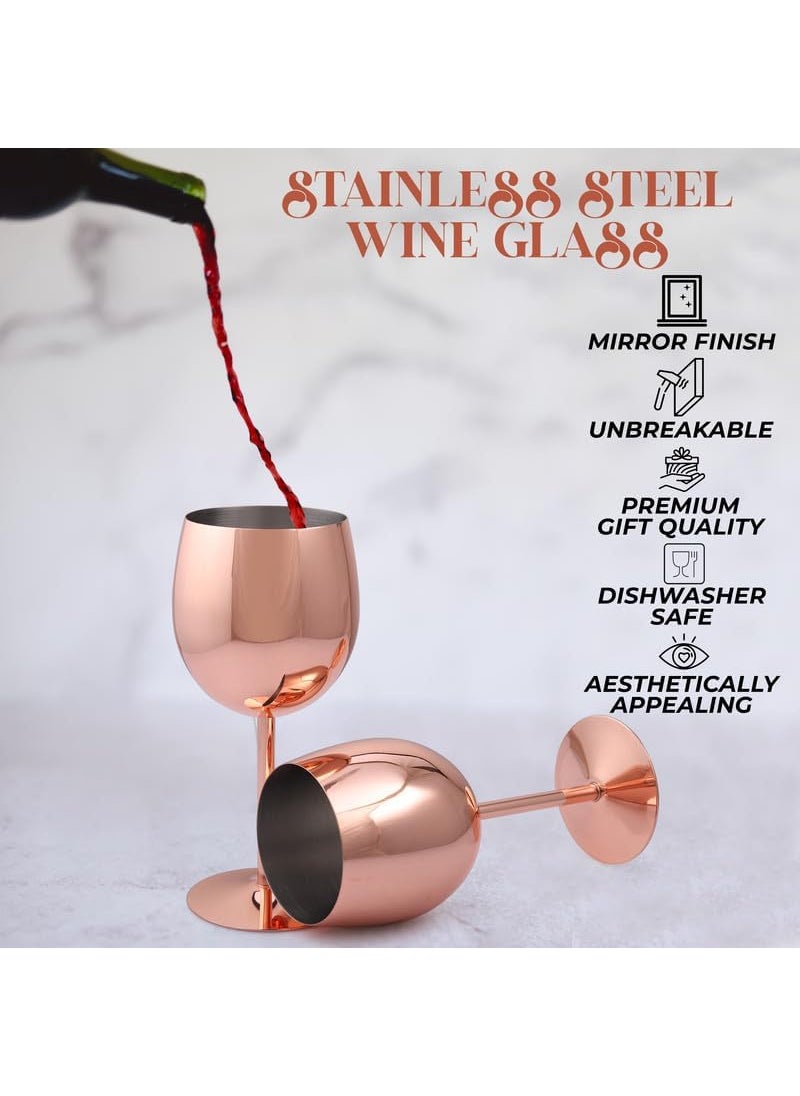 Profykitch Stainless Steel Copper Finish Stemmed Wine Glasses Shatter Proof Copper Coated Unbreakable Wine Glass Goblets Best Gift for Men and Women Set of 2pc