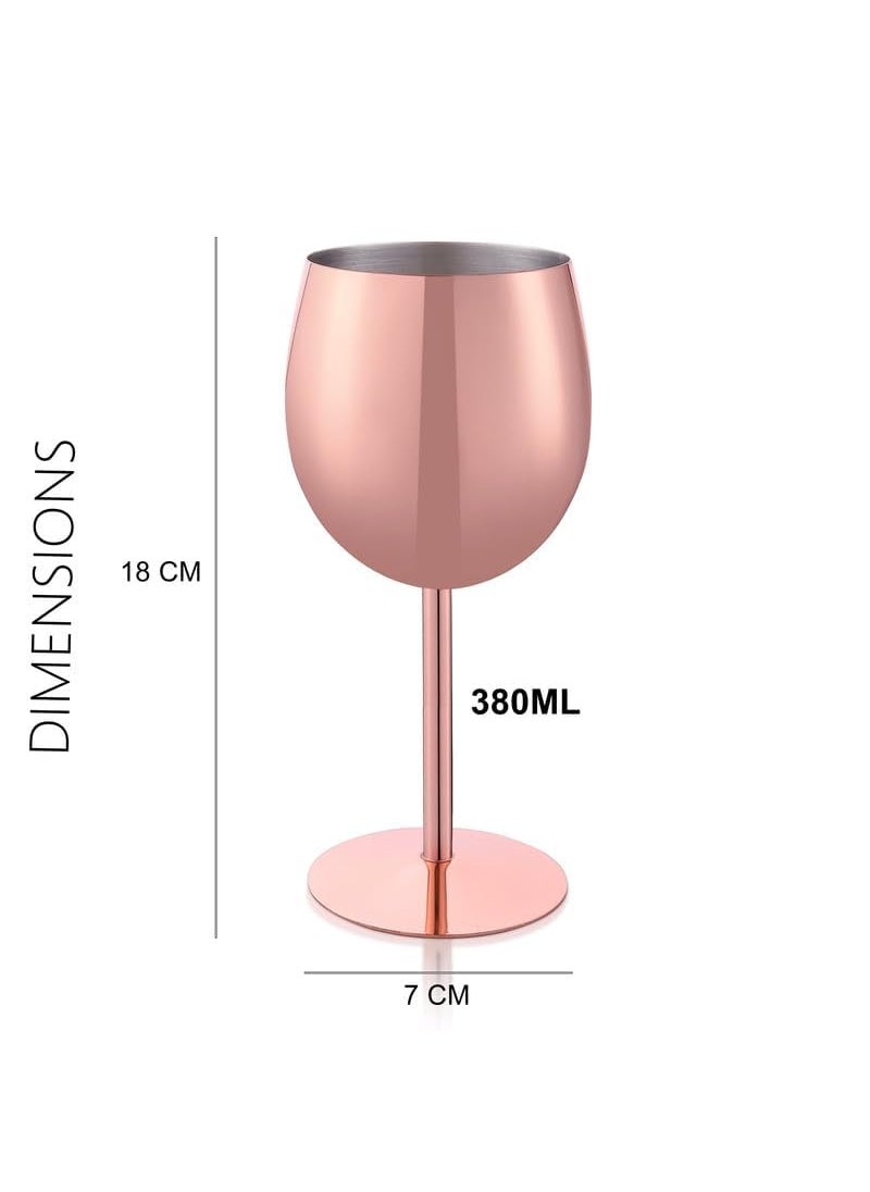 Profykitch Stainless Steel Copper Finish Stemmed Wine Glasses Shatter Proof Copper Coated Unbreakable Wine Glass Goblets Best Gift for Men and Women Set of 2pc