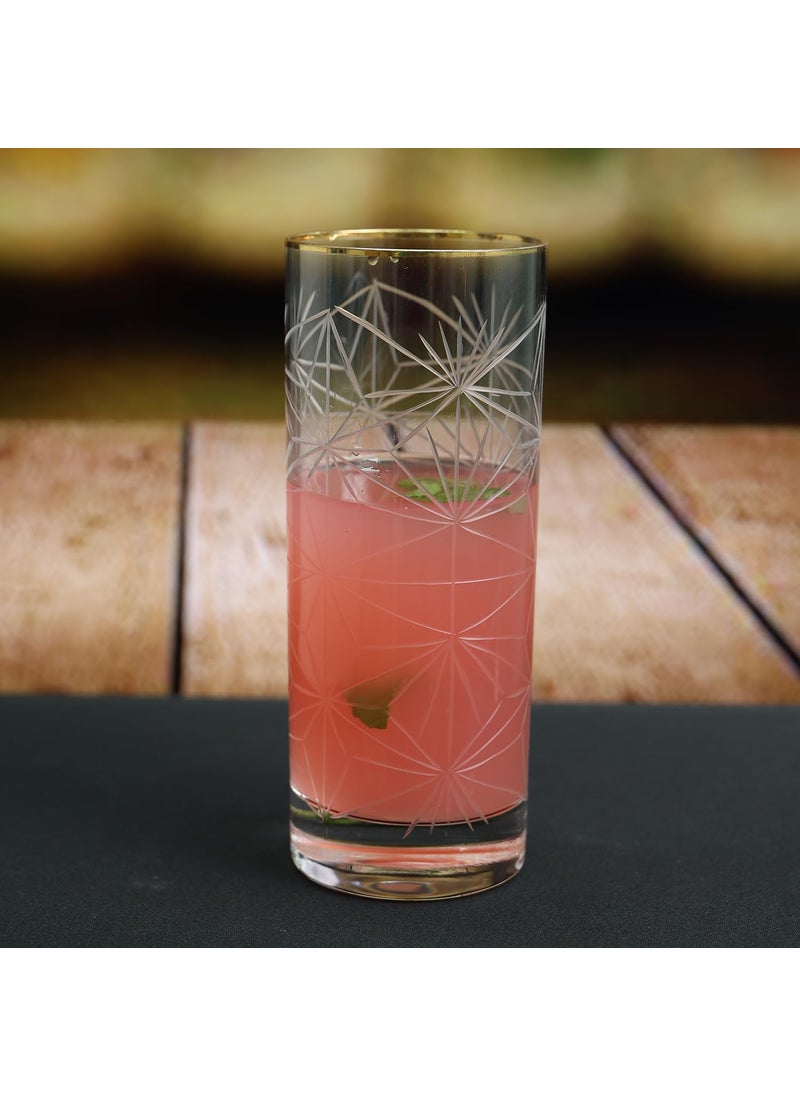 SMOKEY COCKTAIL Opulent Gold Rim Tall Glass Set of 2 for Drinking Water Beer Soda Fresh Juice Wine Beer Cocktails and Mixed Drinks