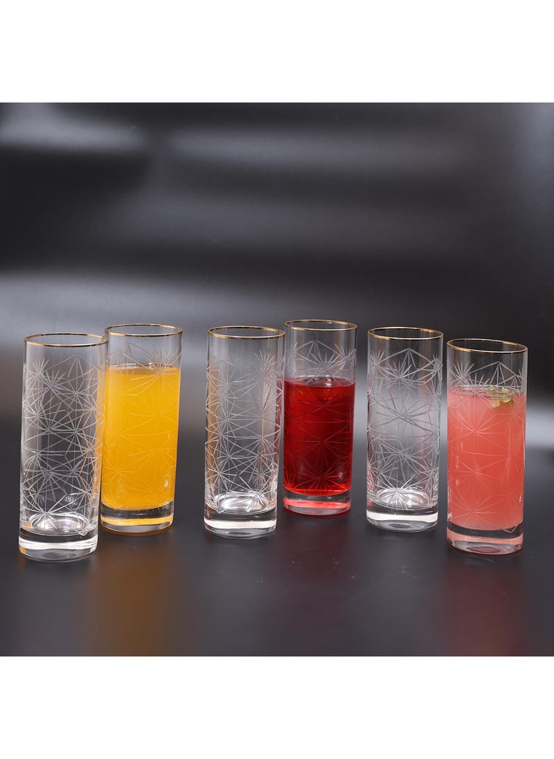 SMOKEY COCKTAIL Opulent Gold Rim Tall Glass Set of 2 for Drinking Water Beer Soda Fresh Juice Wine Beer Cocktails and Mixed Drinks