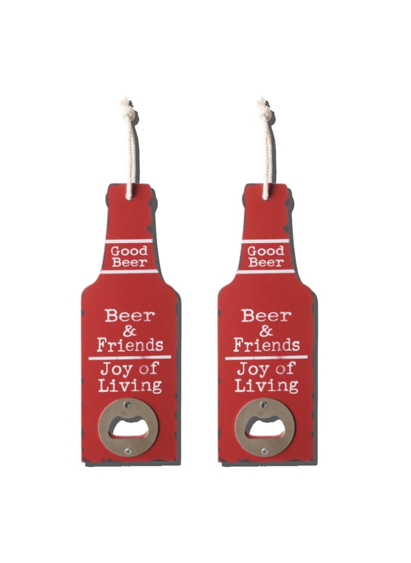 Bottle Opener Beer and Friends Wooden Bottle Opener Red Big Set of 2
