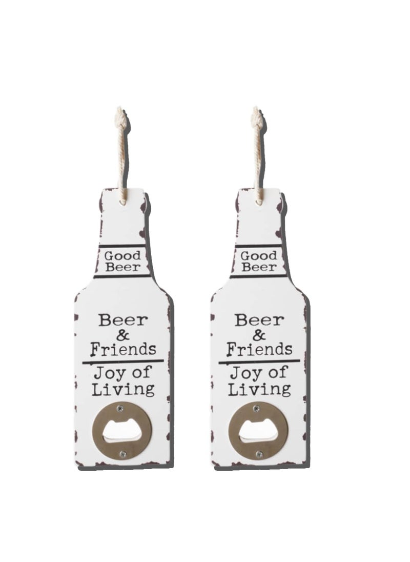 Bottle Opener Beer and Friends Wooden Bottle Opener White Big Set of 2