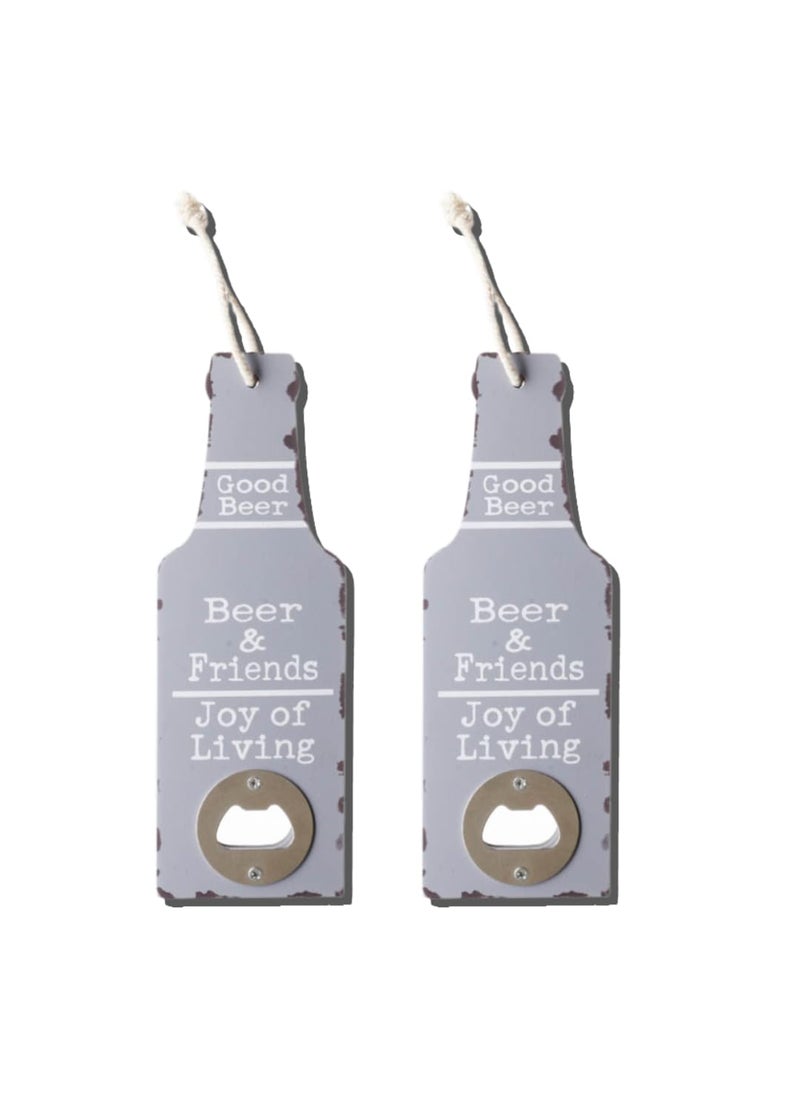 Bottle Opener Beer and Friends Wooden Bottle Opener Grey Big Set of 2