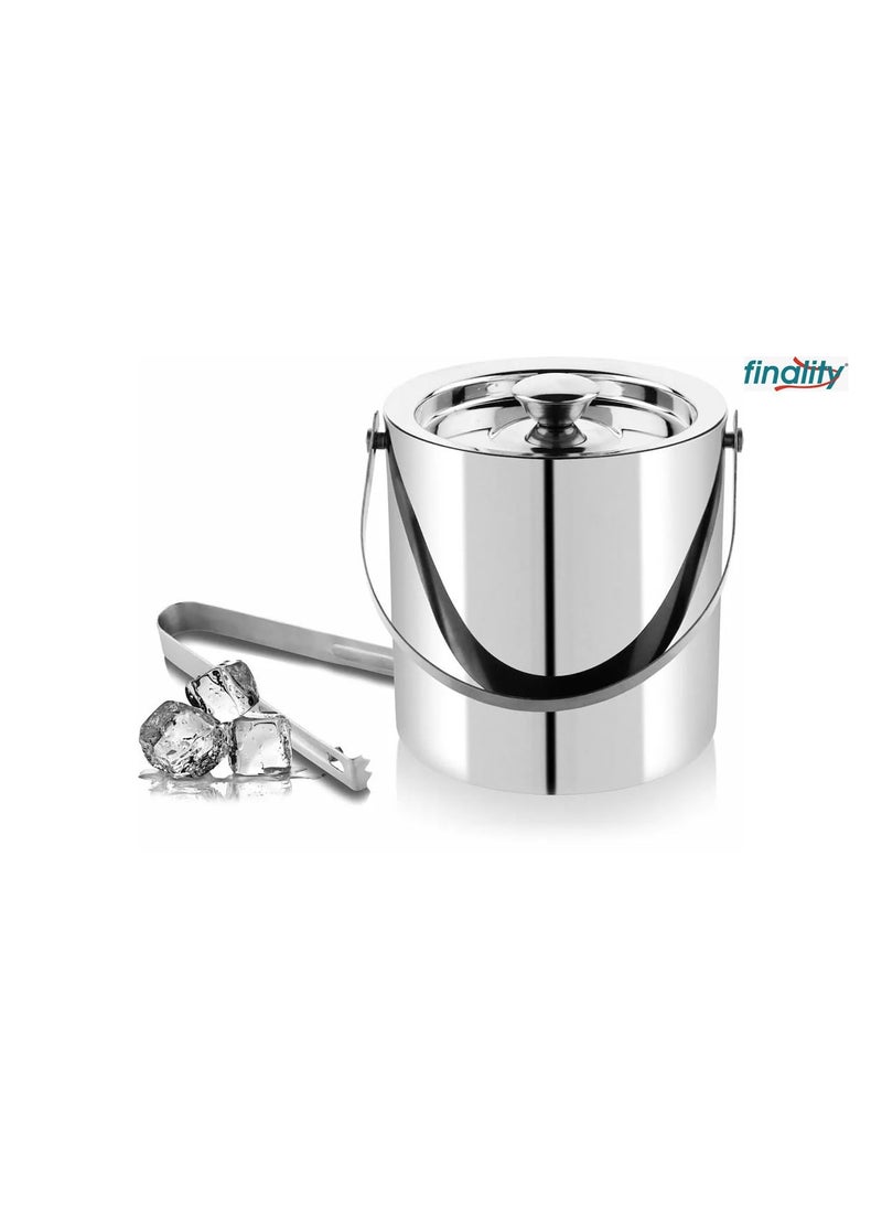 finality Stainless Steel Double Walled Insulated Ice Bucket with Lid with Tong Bar Accessories 1 Litre