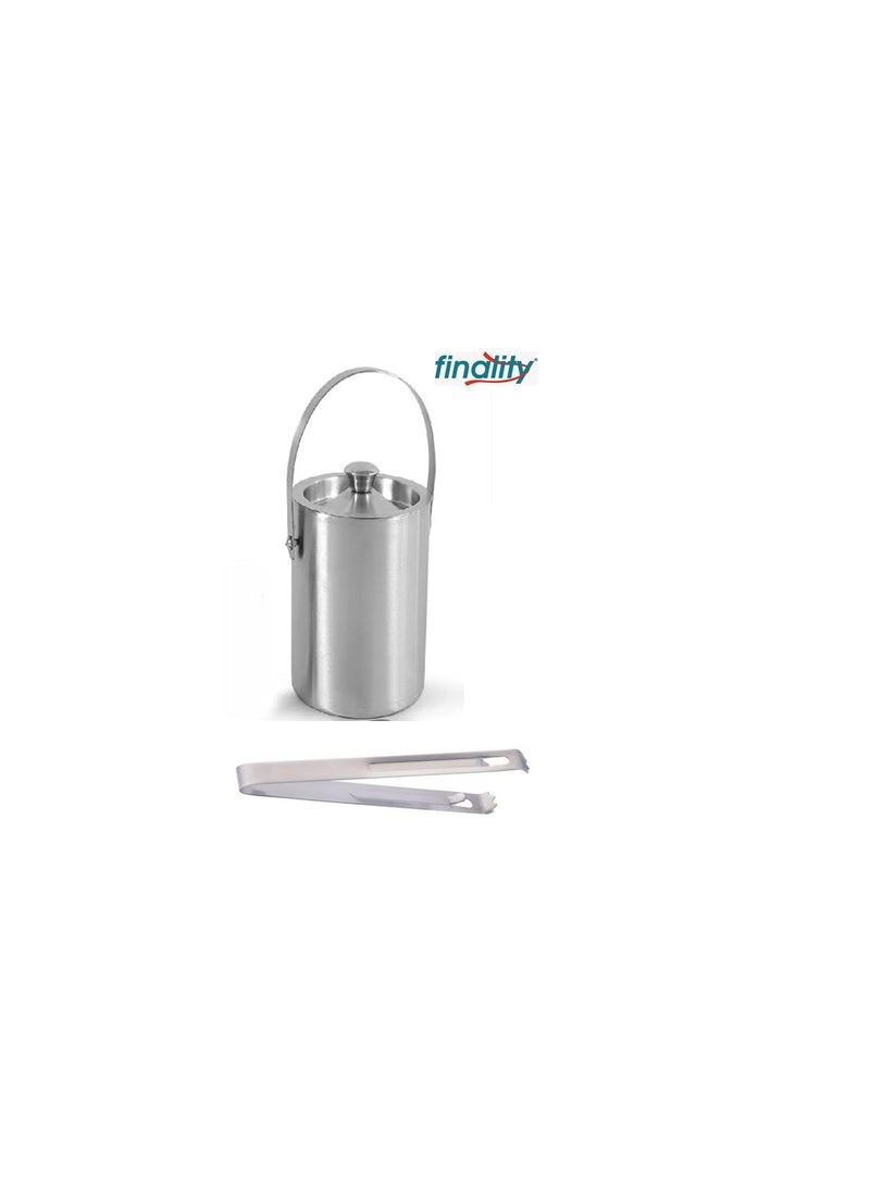 finality Stainless Steel Double Walled Insulated Ice Bucket with Lid with Tong Bar Accessories 1 Litre