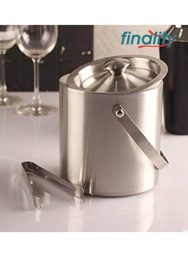 finality Stainless Steel Double Walled Insulated Ice Bucket with Lid with Tong Bar Accessories 1 Litre