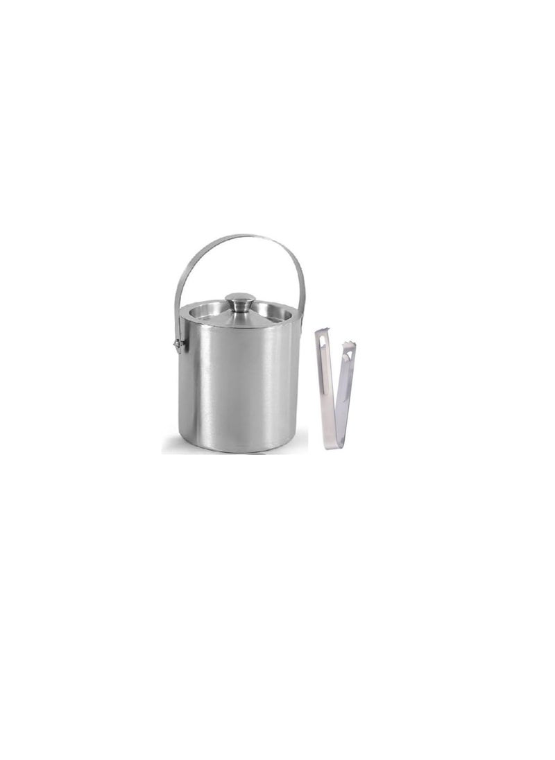 finality Stainless Steel Double Walled Insulated Ice Bucket with Lid with Tong Bar Accessories 1 Litre