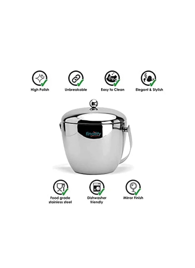 Apple Shape Mirror Finish Ice Bucket Double Wall Insulated Stainless Steel Ice Box with Lid 18L Mirror Finish Ideal for Home Bar Accessories Perfect Ice Cube Box Mini bar