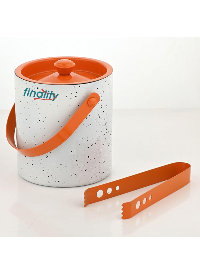 finality Orange White Matte Ice Bucket with Tong 1 Liter Perfect for Dry Ice Cooler Ice Box Bar Accessories Bucket with Lid Ideal for Mini bar for Home