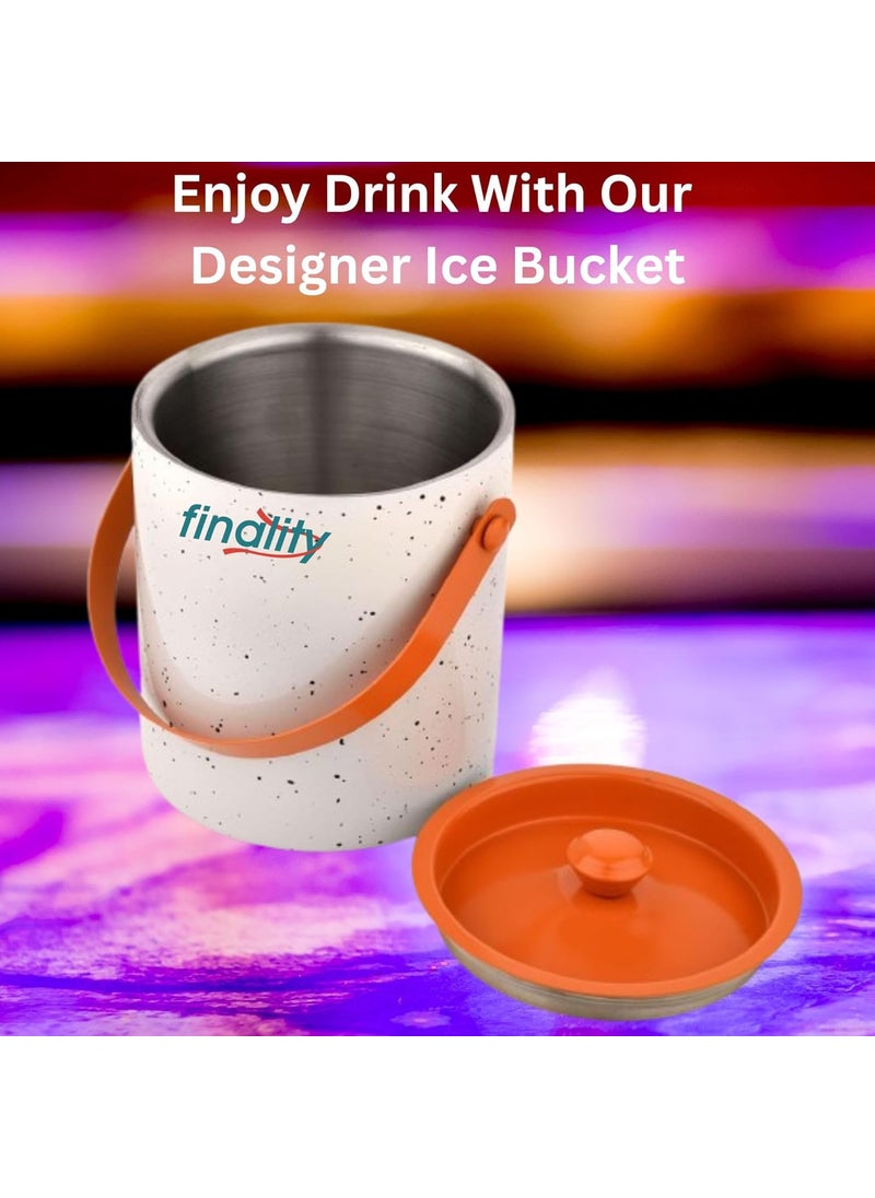 finality Orange White Matte Ice Bucket with Tong 1 Liter Perfect for Dry Ice Cooler Ice Box Bar Accessories Bucket with Lid Ideal for Mini bar for Home