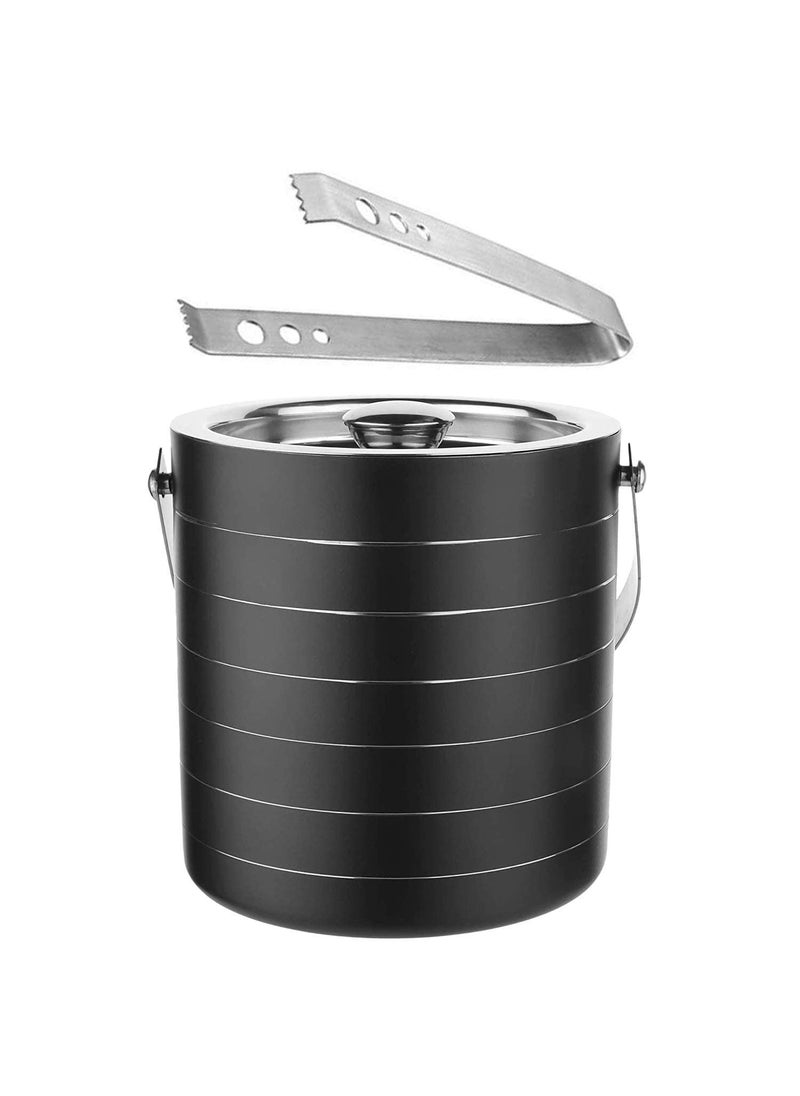 appeasy Double Wall Insulated Stainless Steel Ice Bucket with Lid and Tong 15 Liters Black