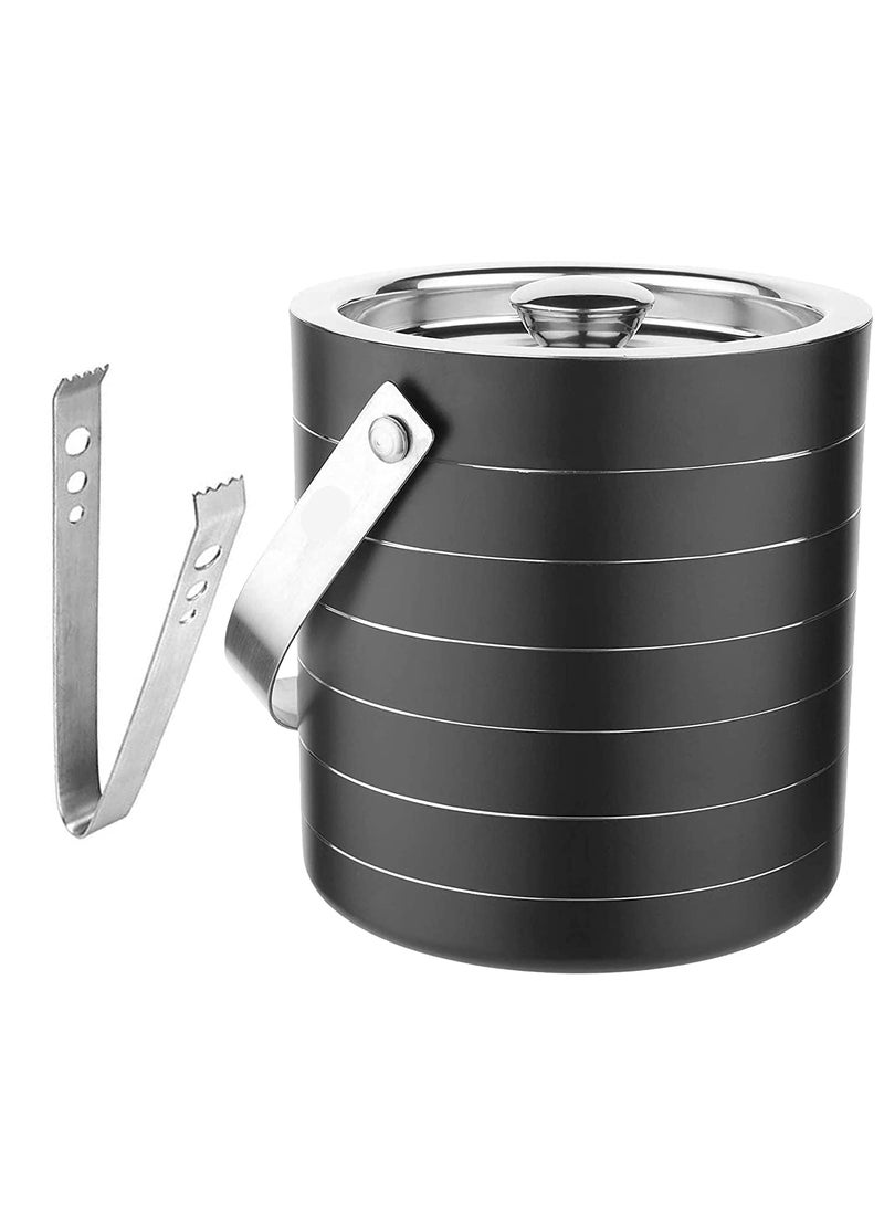 appeasy Double Wall Insulated Stainless Steel Ice Bucket with Lid and Tong 15 Liters Black