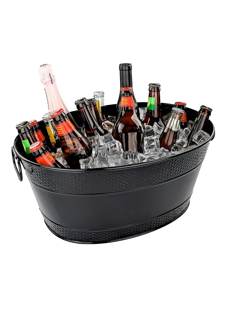 BREKX Colt Black Galvanized Beverage Tub with Handles 16Bottle Metal Bucket Ice Cooler to Chill Drinks Oval Metal Basket for Drinks or Storage Bin 15 Quarts 4 Gallon