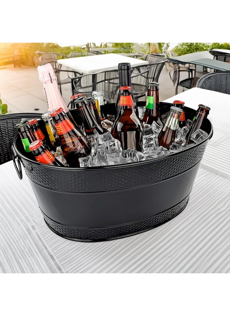 BREKX Colt Black Galvanized Beverage Tub with Handles 16Bottle Metal Bucket Ice Cooler to Chill Drinks Oval Metal Basket for Drinks or Storage Bin 15 Quarts 4 Gallon