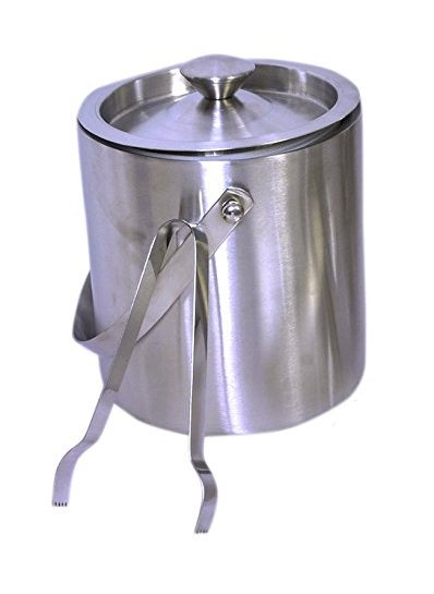 Dynore Stainless Steel Double Wall Ice Bucket 1000 ml with Ice Tong Set of 2