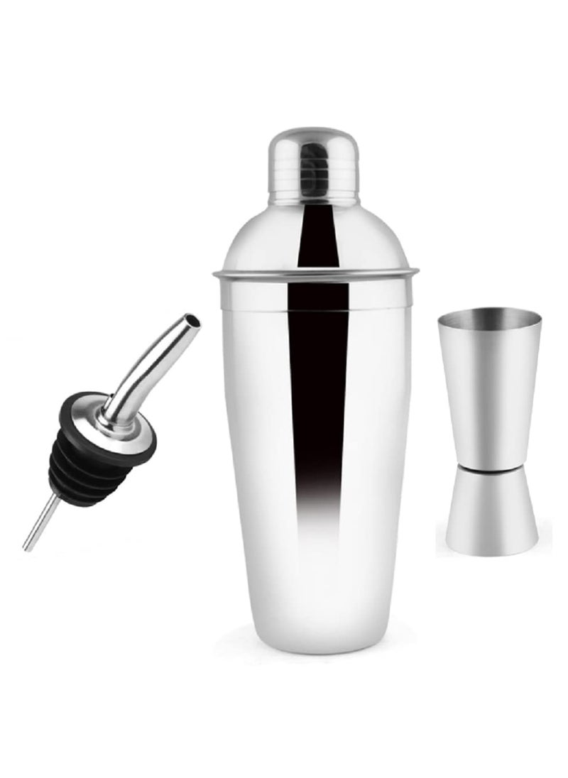 MOPERYOK 3 Piece Deluxe Bar Set 500 ml Mirror Finish Cocktail Shaker with Peg Measure Pourer Anti Rust Food Grade Stainless Steel Inbuilt Strainer