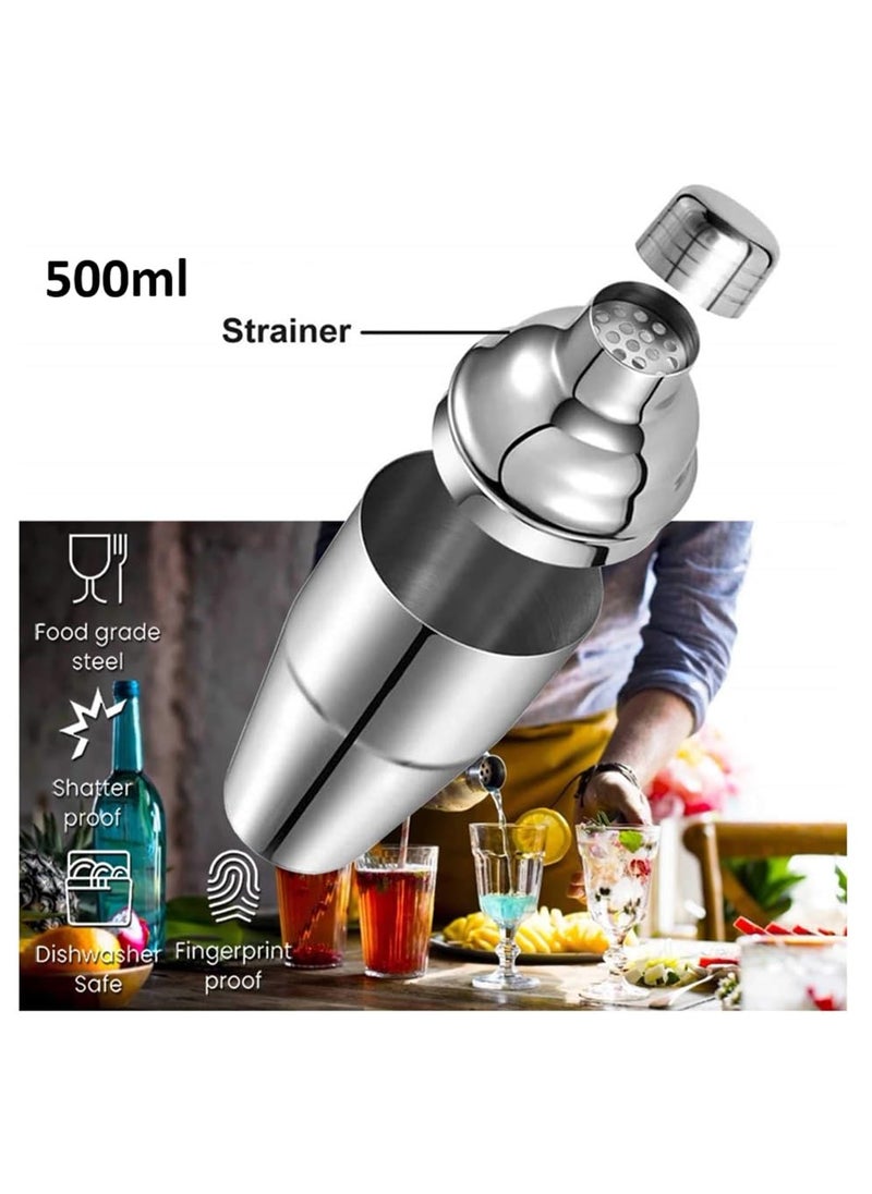 MOPERYOK 3 Piece Deluxe Bar Set 500 ml Mirror Finish Cocktail Shaker with Peg Measure Pourer Anti Rust Food Grade Stainless Steel Inbuilt Strainer