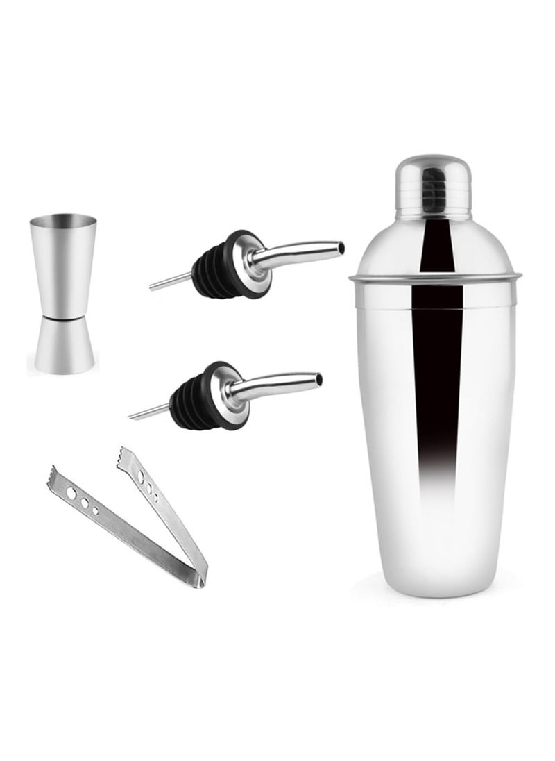 MOPERYOK 5 Piece Deluxe Bar Set 500 ml Mirror Finish Cocktail Shaker with Peg Measure Pourer Ice Tong Anti Rust Food Grade Stainless Steel Inbuilt Strainer