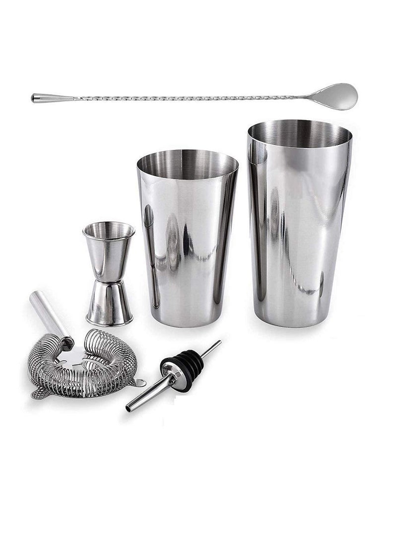 Rudra Exports Cocktail Shaker Martini Drink Shaker Boston Shaker Bar Set Cocktail Strainer Bar Tools Bartender Kit Stainless Steel Double Measuring Jigger Mixing Spoon 6 Pcs Set